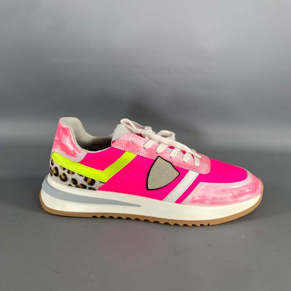 PHILIPPE MODEL Size 8 Pink White Mixed Materials Leather Lace Up Sneakers - Picture 2 of 9